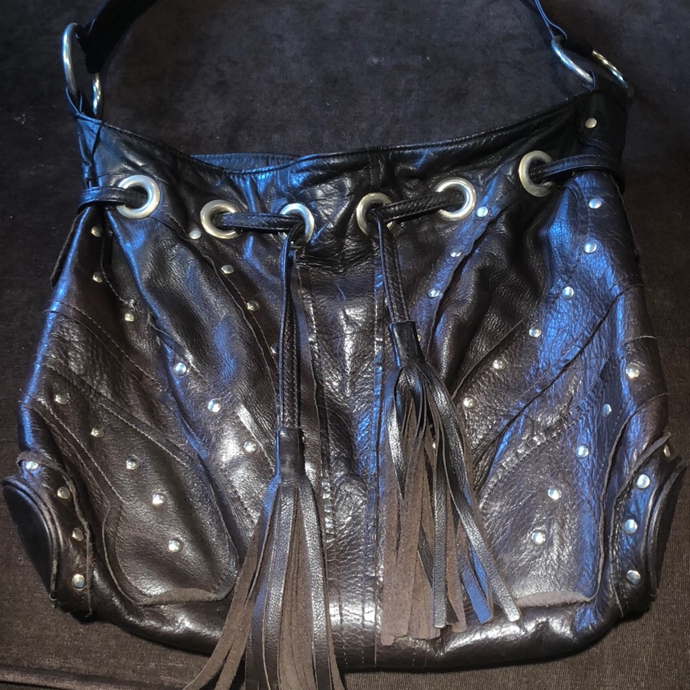 Le’Bulga Chocolate Butterfly Leather Tote/ Hobo